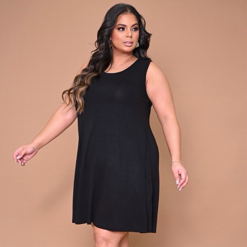 Vestido plus size sem mangas soltinho Viscolycra Várias Cores verão